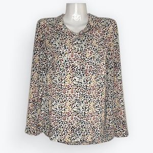 Apt 9 Shirt Women's Size S White Multicolor Leopard Long Sleeve Lightweight